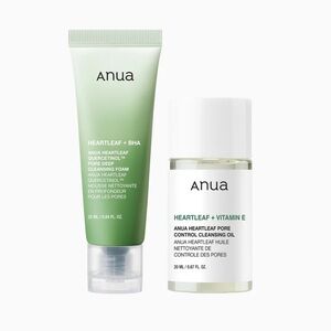 NEW 2pc Korean Skincare K-Beauty ANUA Heartleaf Pore Cleansing Oil & Foam Travel